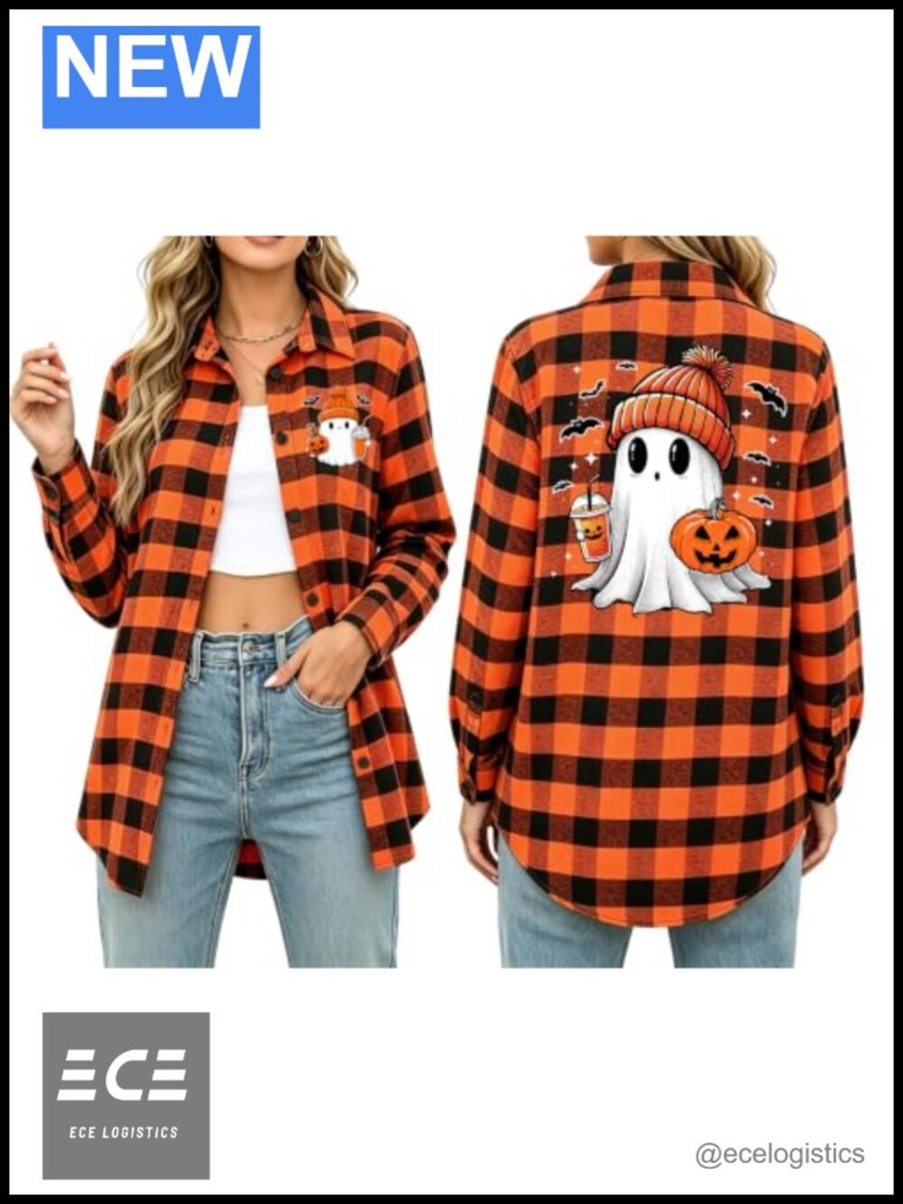 Halloween Button Down Shirt Womens Ghost Pumpkin Long Sleeve Fall Blouse
